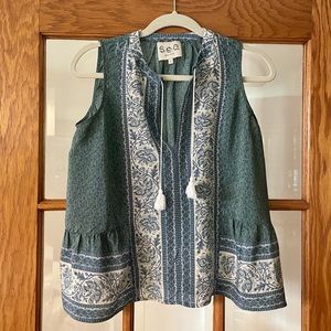 Sea New York Silk Sleeveless Paisley Turquoise Bohemian Blouse size 2 US